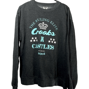 Crooks & Castles Sz Large Crew Neck Grey Blue Fleece Sweatshirt Top